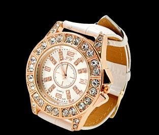 gold tone artificial crystal white leather band designer watc