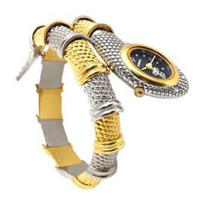 Snake style watch with gold and silver tone bangle with crystal eyes