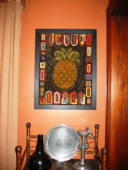 Hooked Rug - Framed - Pineapple