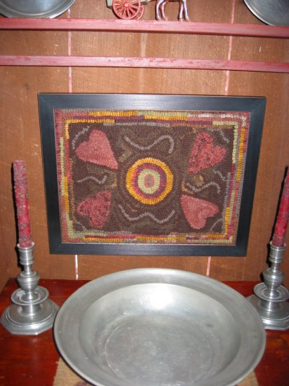 Hooked Rug - Framed -Hearts