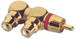 Gold RCA Y (1) Male To (2) Right Angle Female Red