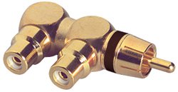 Gold RCA Y (1) Male To (2) Right Angle Female Black