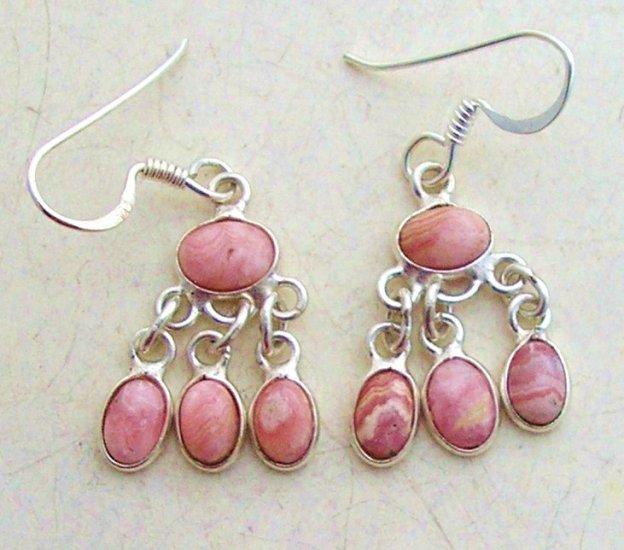 Silver rhodochrosite dangly earrings