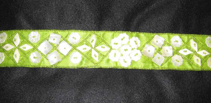 Green Satin Belt w/MOTHER OF PEARL accents - BEAUTIFUL!