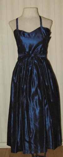 Vintage LAURA ASHLEY Blue Taffeta Dress Spagetti straps