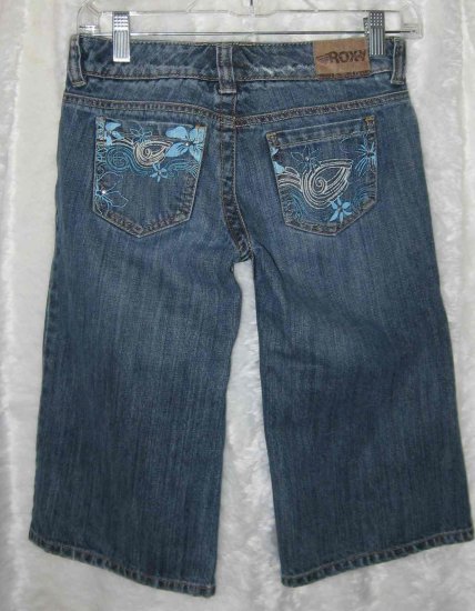 ROXY Girls Long Denim Shorts/Jeans Painted Flowers S 12