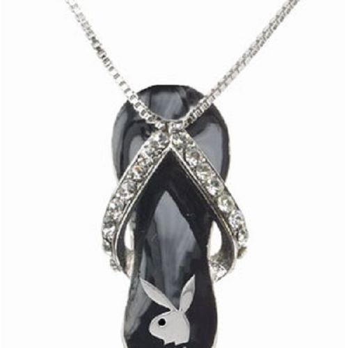 lack Flip Flop Necklace/Clear crystals, Playboy Bunny black eye