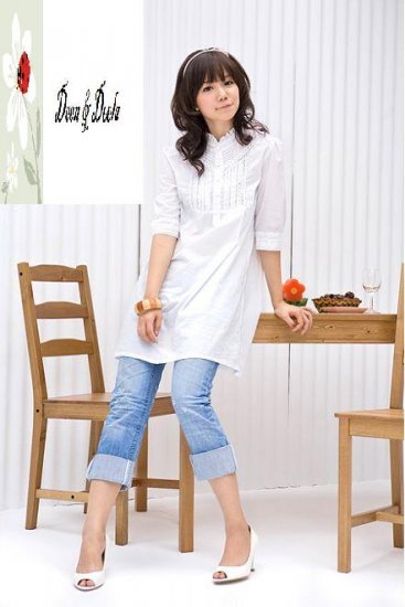 3/4 Sleeve Cotton White Top