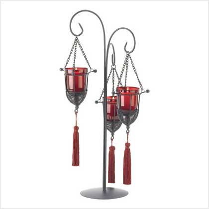 #38934 Tasseled metal cages with votive cups
