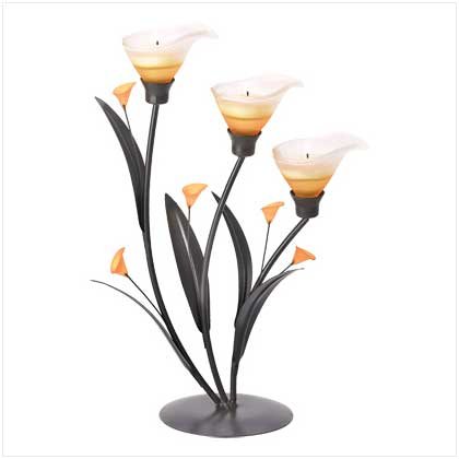 #38947 Amber glass three-tealight candleabra