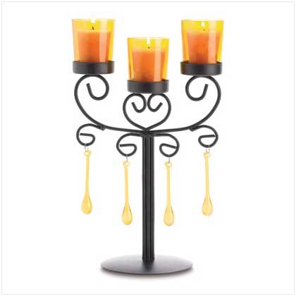 #38652 Topaz-colored candle holder with teardrop beads