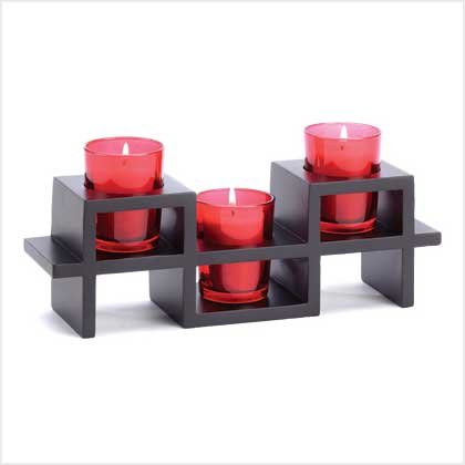 #38678 Split-level base three ruby-hued candle holder