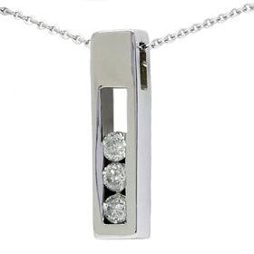 14k White Gold .50ct Three Stone Diamond Box Pendant