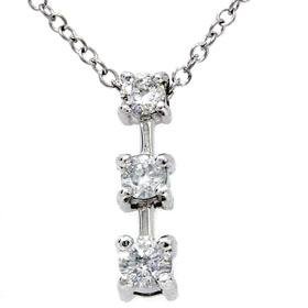 14k White Gold .50ct Three Stone Stick Pendant & Chain