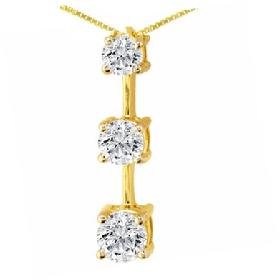 14k Yellow Gold 1.00CT Three Stone Diamond Pendant