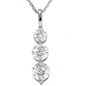 14k White Gold 2.00CT Three Stone Diamond Pendant