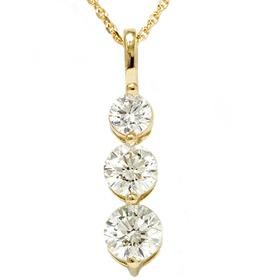 14k Yellow Gold 2.00CT Three Stone Diamond Pendant