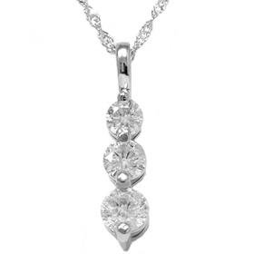 14k White Gold 1.00CT Three Stone Diamond Pendant