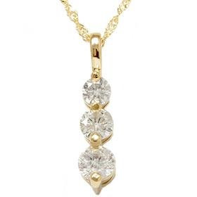 14k Yellow Gold 1.00CT Three Stone Diamond Pendant