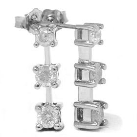 1 CT Three Stone White Gold Diamond Earrings