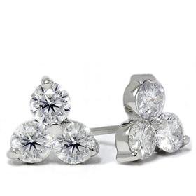 14k White Gold 1.00ct Three Stone Cluster Diamond Earrings
