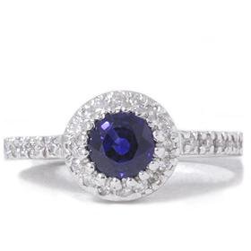 14k White Gold 1.10CT Sapphire & Diamond Engagement Ring