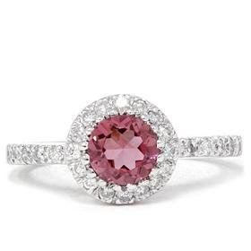 14k White Gold .81CT Pink Tourmaline Diamond Engagement Ring