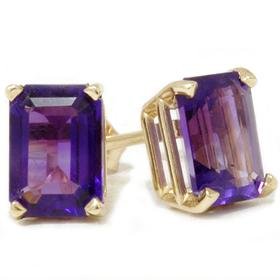 14k Yellow Gold 1.70CT Emerald Amerthyst Stud Earrings