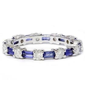 14k White Gold 2 CT Sapphire Baguette Diamond Eternity Band