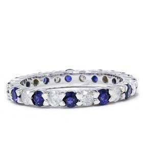 1.50 CT Sapphire & Diamond Gold Wedding Band Ring