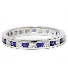 1.50CT 14k White Gold Diamond & Sapphire Eternity Band