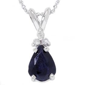 14k White Gold 1.05CT Blue Sapphire & Diamond Pendant