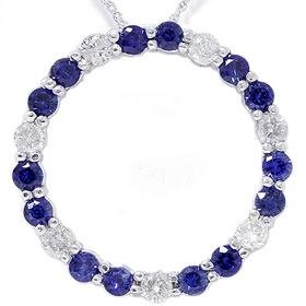 14k White Gold 2.00CT Diamond & Sapphire Circle Pendant