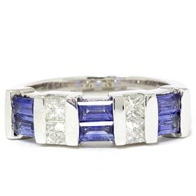 14k White Gold 1.50ct Princess Cut Diamond & Sapphire Ring