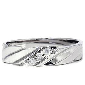 14k White Gold Mens Three Stone Diamond Ring