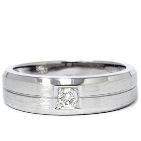 Men's 14k White Gold Solitaire Brushed Diamond Wedding Ring
