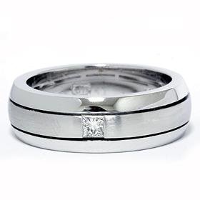 14k White Gold Mens Princess Cut Diamond Wedding Band