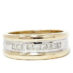 Mens 14k Gold Two Tone Princess Diamond Wedding Ring