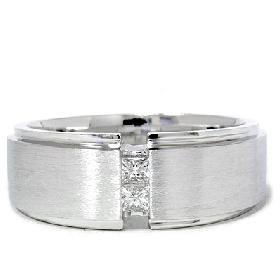 Men's 14k White Gold Princess Cut Diamond Wedding Band