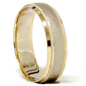 14k Gold Two Tone Hammered Comfort Fit Wedding Band
