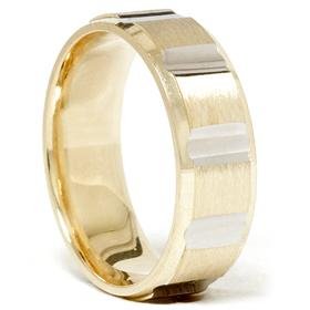14k Gold Two Tone Comfort Fit Brushed Wedding Band