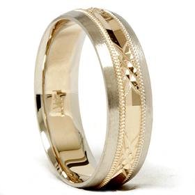 14k Gold Two Tone Comfort Fit Swiss Cut Wedding Band