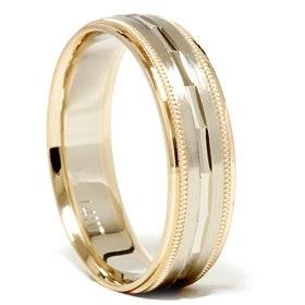 14k Gold Two Tone 6mm Facet Cut Wedding Band