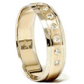 14K Gold Two Tone Comfort Fit Diamond Wedding Band