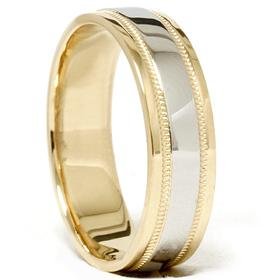 Men's Milgrain Platinum and 18K Comfort Fit Wedding Band