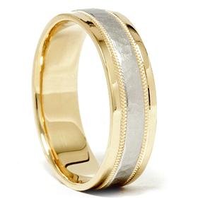 Men's Hammered Platinum & 18K Comfort Fit Wedding Band