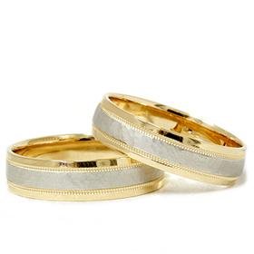 Matching 18k Gold & Platinum Hammered Wedding Band Set