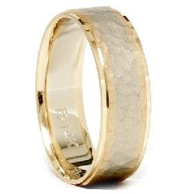 14k Gold Two Tone Hammered Brushed Wedding Band