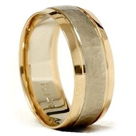 14k Gold 8mm Hammered Two Tone Comfor Fit Wedidng Band