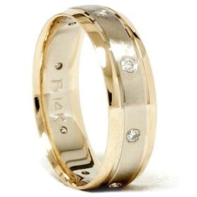 14k Gold Two Tone Brushed Diamond Wedding Ring
